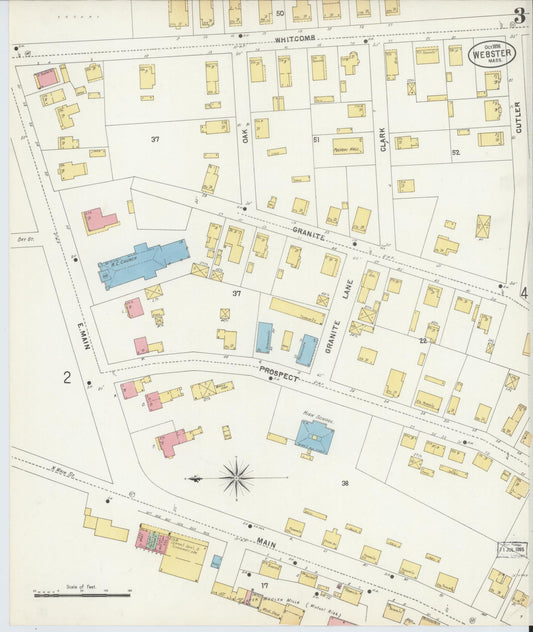 Sanborn Fire Insurance Map from Webster, Worcester County, Massachusetts (1898), Sheet #0003 - Historic Sanborn Fire Insurance Map Print, vintage old map wall art, antique decor, genealogy gift, Massachusetts Massachusetts map