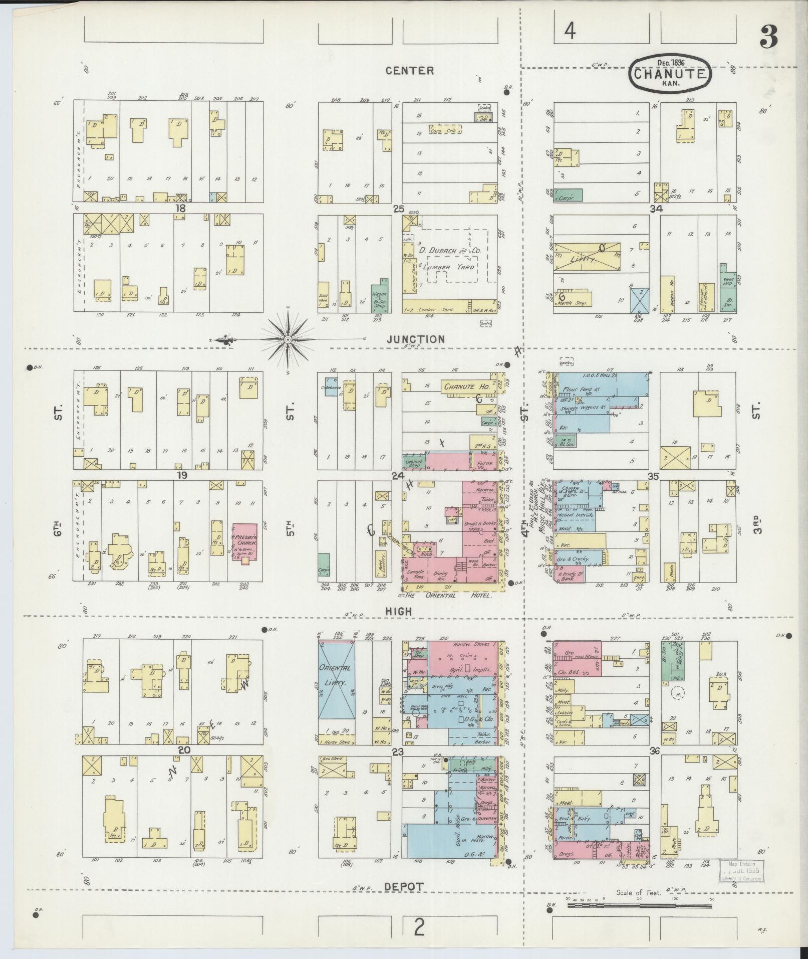 Sanborn Fire Insurance Map from Chanute, Neosho County, Kansas (1896), Sheet #0003 - Complete Map Set gallery image, historic Sanborn map, vintage wall art, Kansas Kansas