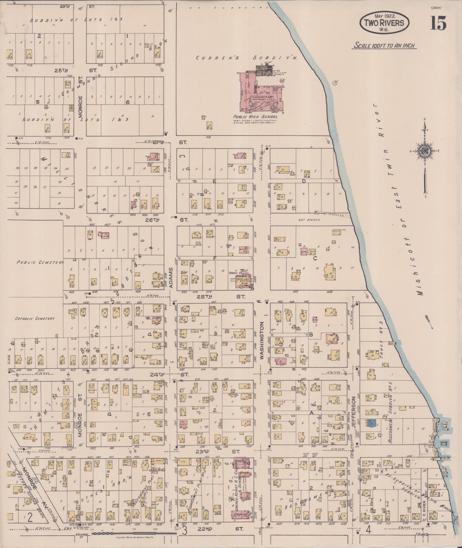 Sanborn Fire Insurance Map from Two Rivers, Manitowoc County, Wisconsin (1922), Sheet #0015 - Complete Map Set gallery image, historic Sanborn map, vintage wall art, Wisconsin Wisconsin