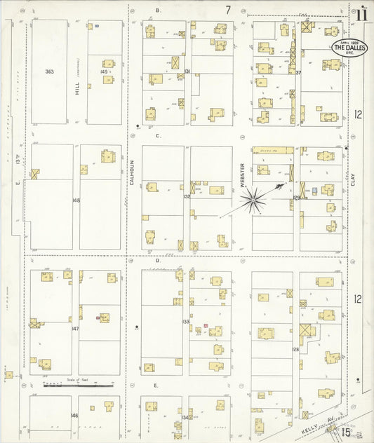 Sanborn Fire Insurance Map from The Dalles, Wasco County, Oregon (1909), Sheet #0011 - Historic Sanborn Fire Insurance Map Print, vintage old map wall art, antique decor, genealogy gift, Oregon Oregon map