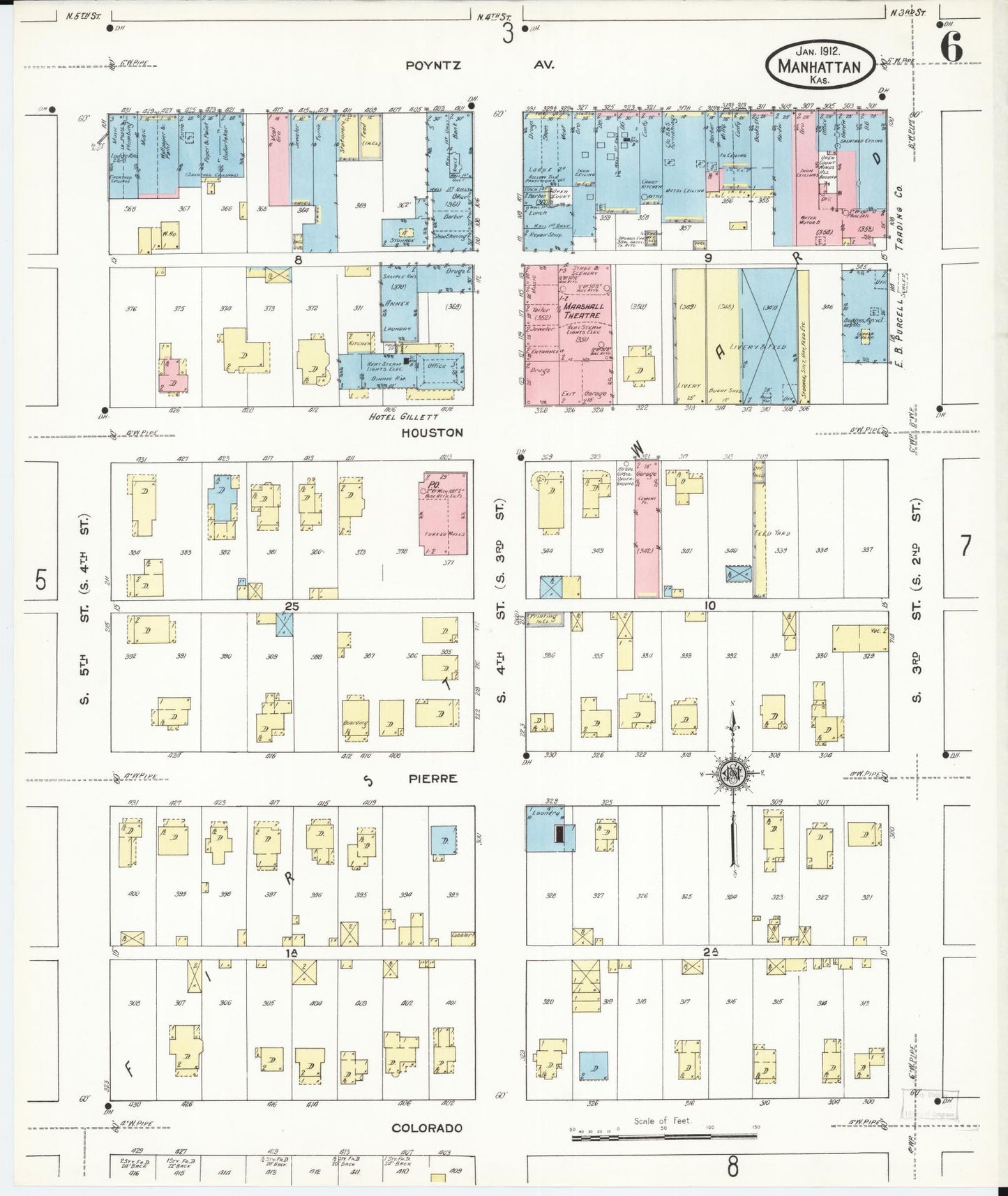 Sanborn Fire Insurance Map from Manhattan, Riley County, Kansas (1912), Sheet #0006 - Complete Map Set gallery image, historic Sanborn map, vintage wall art, Kansas Kansas