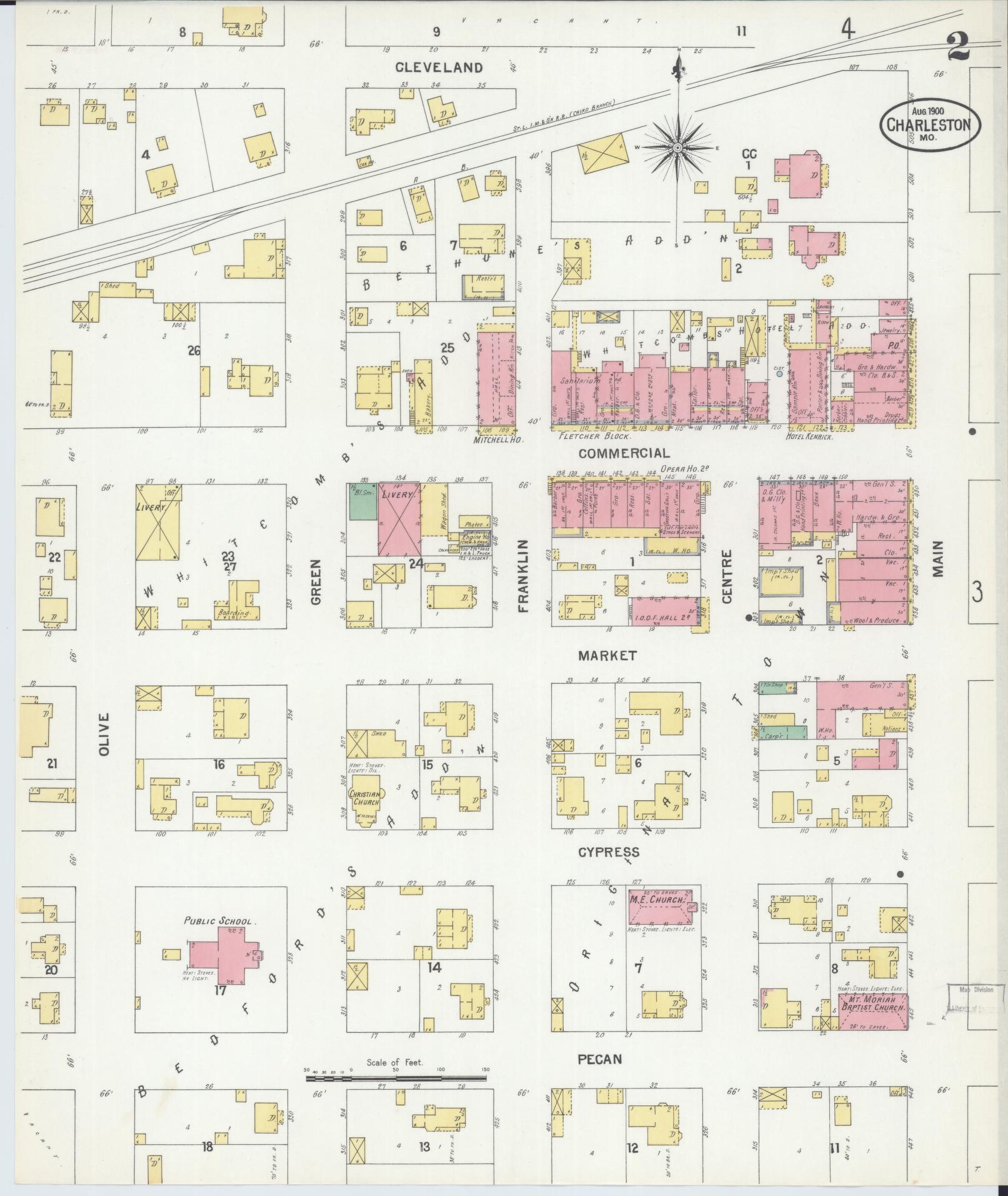 Sanborn Fire Insurance Map from Charleston, Mississippi County, Missouri (1900), Sheet #0002 - Complete Map Set gallery image, historic Sanborn map, vintage wall art, Charleston Mississippi
