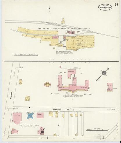 Sanborn Fire Insurance Map from Westminster, Carroll County, Maryland (1910), Sheet #0009 - Complete Map Set gallery image, historic Sanborn map, vintage wall art, Maryland Maryland