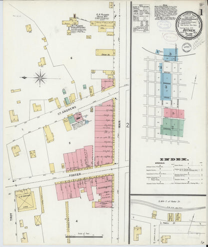 Sanborn Fire Insurance Map from Dothan, Houston County, Alabama (1898), Sheet #0001 - Complete Map Set gallery image, historic Sanborn map, vintage wall art, Alabama Alabama