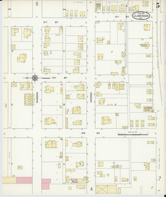 Sanborn Fire Insurance Map from Clarendon, Monroe County, Arkansas (1913), Sheet #0005 - Historic Sanborn Fire Insurance Map Print, vintage old map wall art, antique decor, genealogy gift, Arkansas Arkansas map