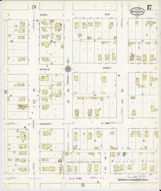 Sanborn Fire Insurance Map from Brainerd, Crow Wing County, Minnesota (1913), Sheet #0017 - Historic Sanborn Fire Insurance Map Print, vintage old map wall art, antique decor, genealogy gift, Minnesota Minnesota map