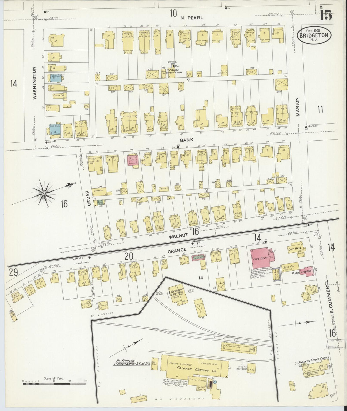 Sanborn Fire Insurance Map from Bridgeton, Cumberland County, New Jersey (1908), Sheet #0015 - Complete Map Set gallery image, historic Sanborn map, vintage wall art, New Jersey New Jersey