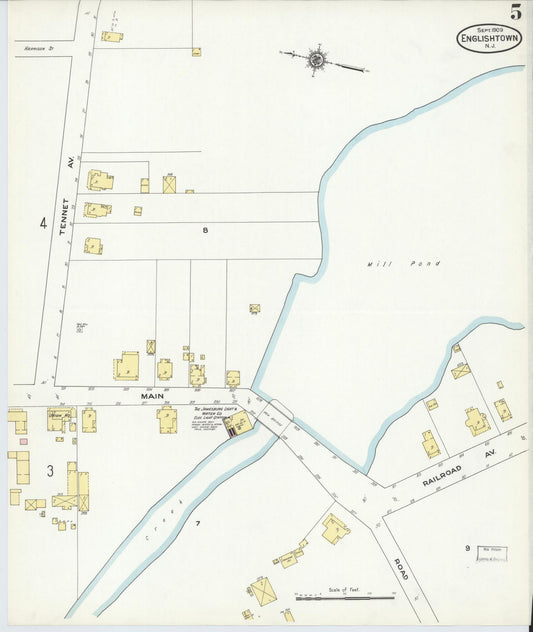 Sanborn Fire Insurance Map from Englishtown, Monmouth County, New Jersey (1909), Sheet #0005 - Historic Sanborn Fire Insurance Map Print, vintage old map wall art, antique decor, genealogy gift, New Jersey New Jersey map
