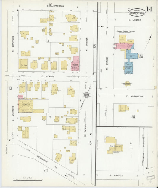 Sanborn Fire Insurance Map from Thomasville, Thomas County, Georgia (1912), Sheet #0014 - Historic Sanborn Fire Insurance Map Print, vintage old map wall art, antique decor, genealogy gift, Georgia Georgia map