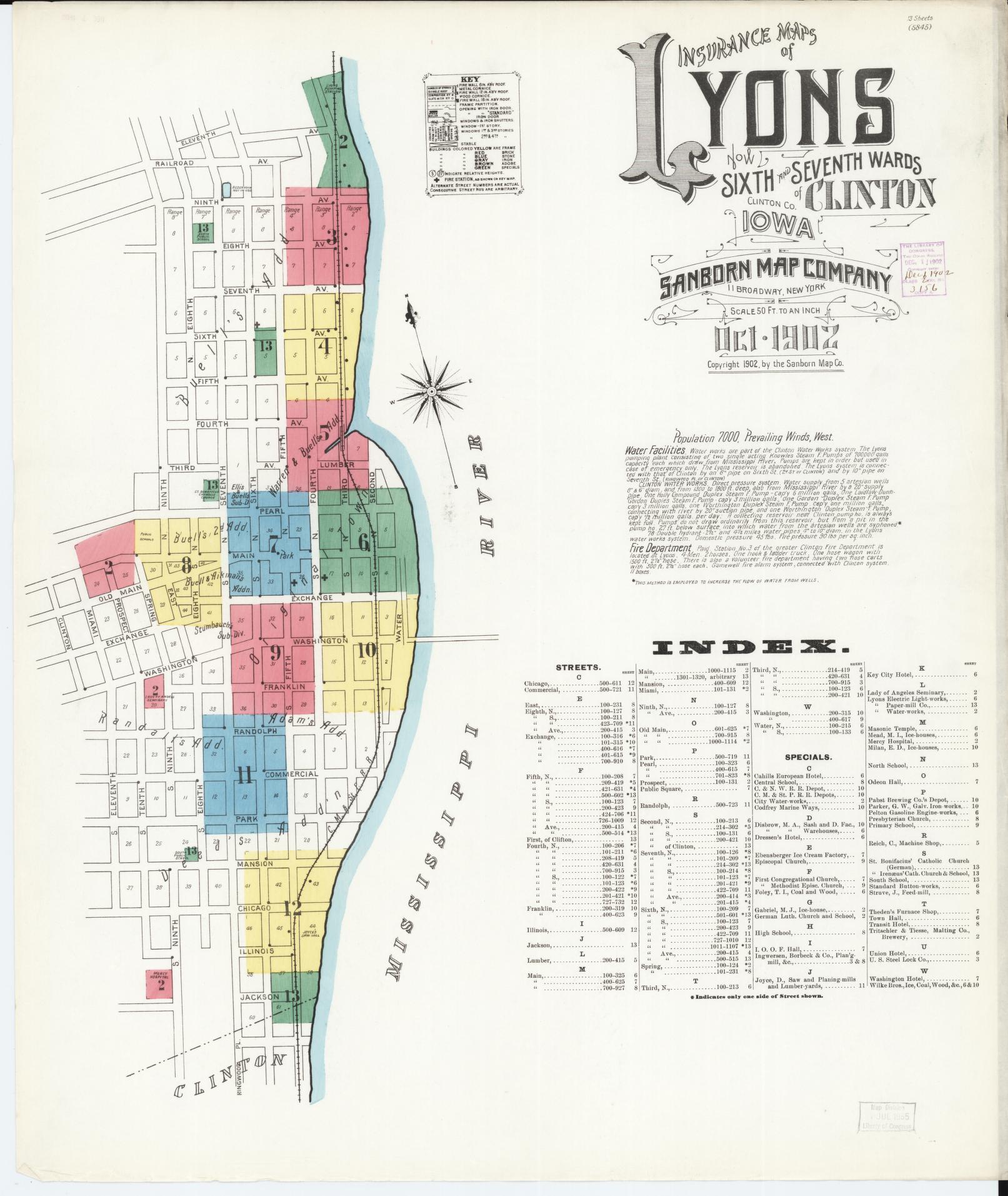 Sanborn Fire Insurance Map from Lyons, Clinton County, Iowa (1902), Sheet #0001 - Historic Sanborn Fire Insurance Map Print