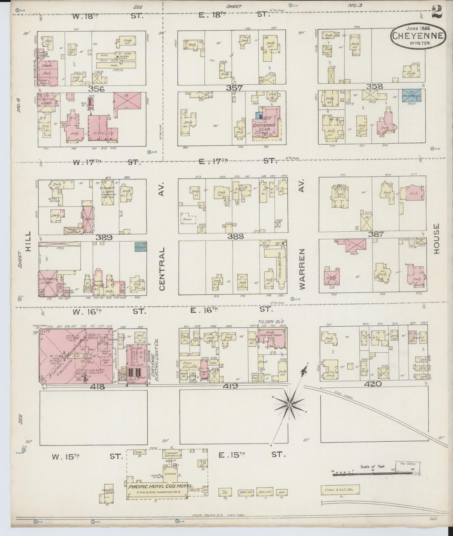 Sanborn Fire Insurance Map from Cheyenne, Laramie County, Wyoming (1886), Sheet #0002 - Complete Map Set gallery image, historic Sanborn map, vintage wall art, Wyoming Wyoming