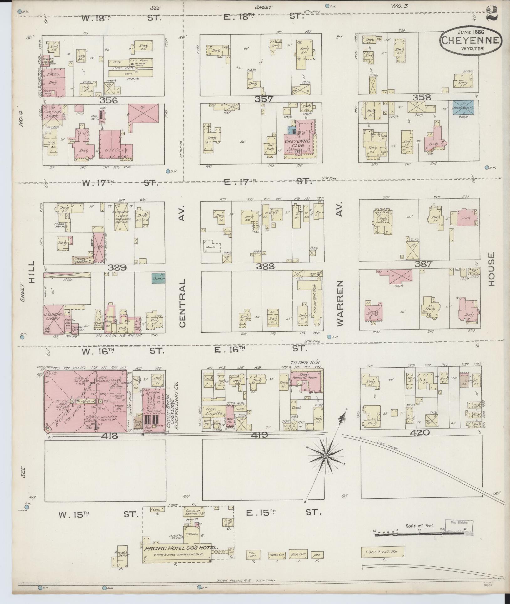 Sanborn Fire Insurance Map from Cheyenne, Laramie County, Wyoming (1886), Sheet #0002 - Complete Map Set gallery image, historic Sanborn map, vintage wall art, Wyoming Wyoming
