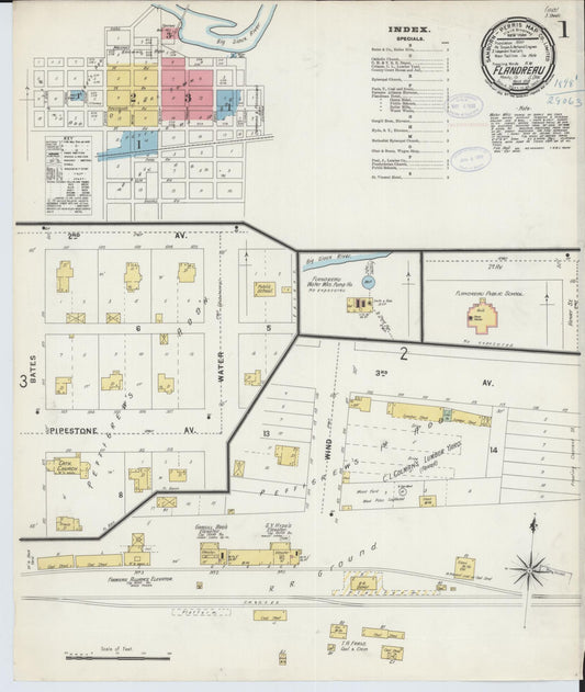 Sanborn Fire Insurance Map from Flandreau, Moody County, South Dakota (1898), Sheet #0001 - Complete Map Set gallery image, historic Sanborn map, vintage wall art, South Dakota South Dakota