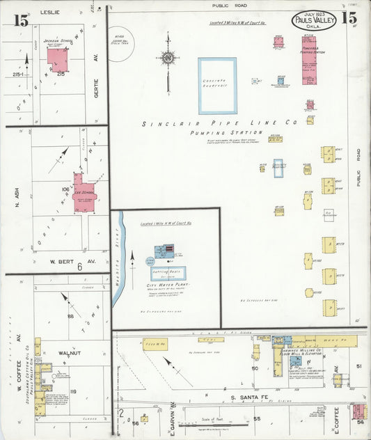 Sanborn Fire Insurance Map from Pauls Valley, Garvin County, Oklahoma (1923), Sheet #0015 - Historic Sanborn Fire Insurance Map Print, vintage old map wall art, antique decor, genealogy gift, Oklahoma Oklahoma map