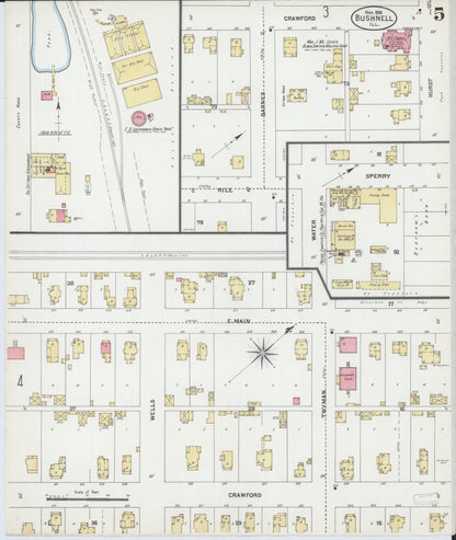 Sanborn Fire Insurance Map from Bushnell, Mcdonough County, Illinois (1906), Sheet #0005 - Historic Sanborn Fire Insurance Map Print, vintage old map wall art, antique decor, genealogy gift, Illinois Illinois map