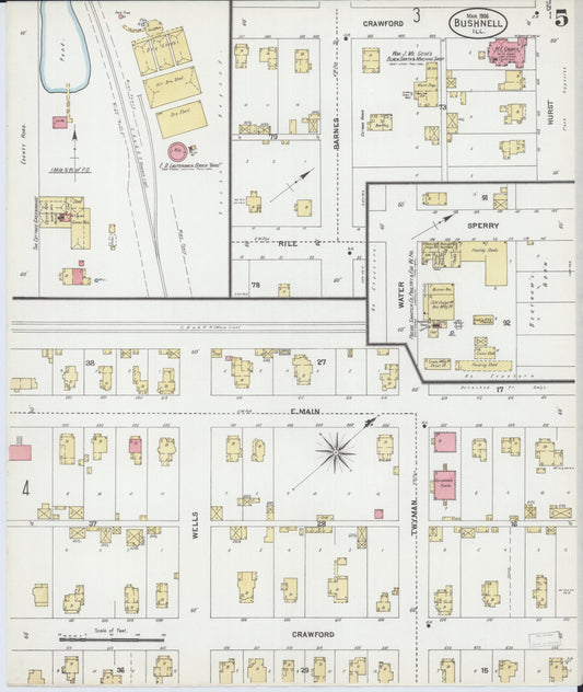 Sanborn Fire Insurance Map from Bushnell, Mcdonough County, Illinois (1906), Sheet #0005 - Historic Sanborn Fire Insurance Map Print, vintage old map wall art, antique decor, genealogy gift, Illinois Illinois map