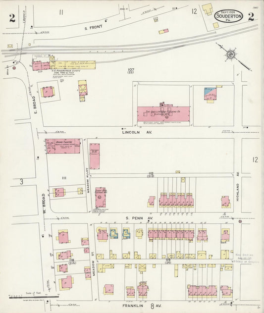 Sanborn Fire Insurance Map from Souderton, Montgomery County, Pennsylvania (1924), Sheet #0002 - Historic Sanborn Fire Insurance Map Print, vintage old map wall art, antique decor, genealogy gift, Pennsylvania Pennsylvania map