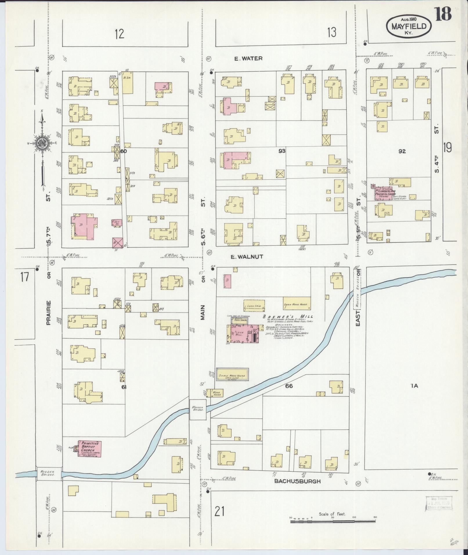 Sanborn Fire Insurance Map from Mayfield, Graves County, Kentucky (1910), Sheet #0018 - Historic Sanborn Fire Insurance Map Print, vintage old map wall art, antique decor, genealogy gift, Kentucky Kentucky map