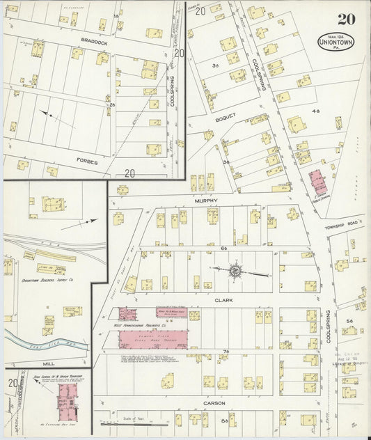 Sanborn Fire Insurance Map from Uniontown, Fayette County, Pennsylvania (1914), Sheet #0020 - Historic Sanborn Fire Insurance Map Print, vintage old map wall art, antique decor, genealogy gift, Pennsylvania Pennsylvania map