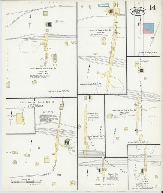 Sanborn Fire Insurance Map from McAlester, Pittsburg County, Oklahoma (1908), Sheet #0014 - Historic Sanborn Fire Insurance Map Print, vintage old map wall art, antique decor, genealogy gift, Oklahoma Oklahoma map
