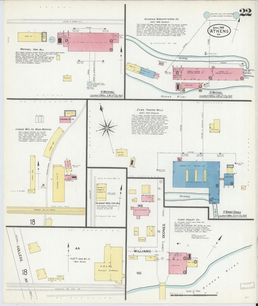 Sanborn Fire Insurance Map from Athens, Clarke County, Georgia (1908), Sheet #0022 - Historic Sanborn Fire Insurance Map Print, vintage old map wall art, antique decor, genealogy gift, Georgia Georgia map