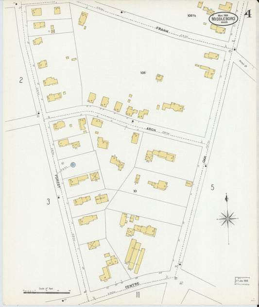 Sanborn Fire Insurance Map from Middleboro, Plymouth County, Massachusetts (1906), Sheet #0004 - Historic Sanborn Fire Insurance Map Print, vintage old map wall art, antique decor, genealogy gift, Massachusetts Massachusetts map