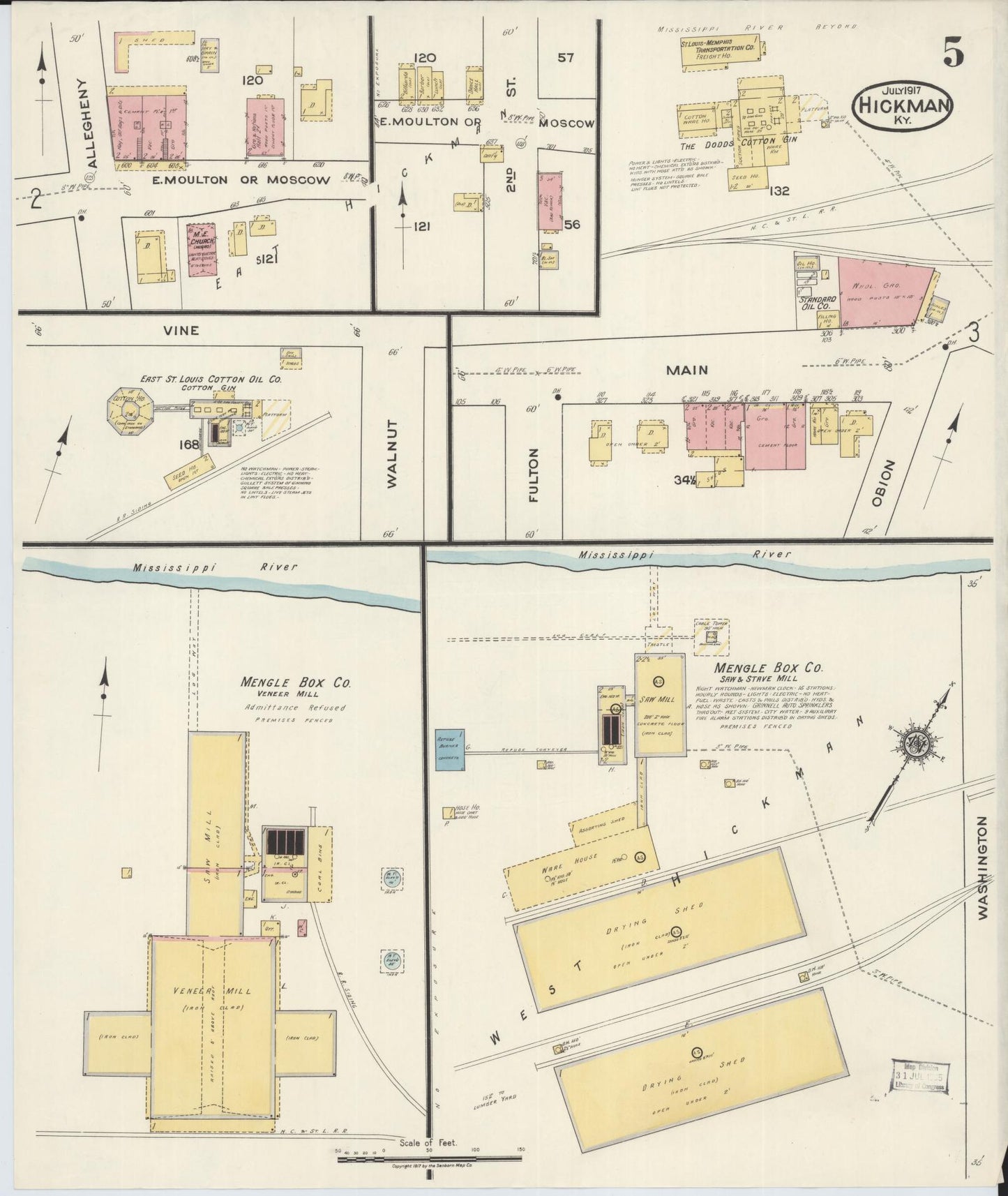 Sanborn Fire Insurance Map from Hickman, Fulton County, Kentucky (1917), Sheet #0005 - Historic Sanborn Fire Insurance Map Print, vintage old map wall art, antique decor, genealogy gift, Kentucky Kentucky map