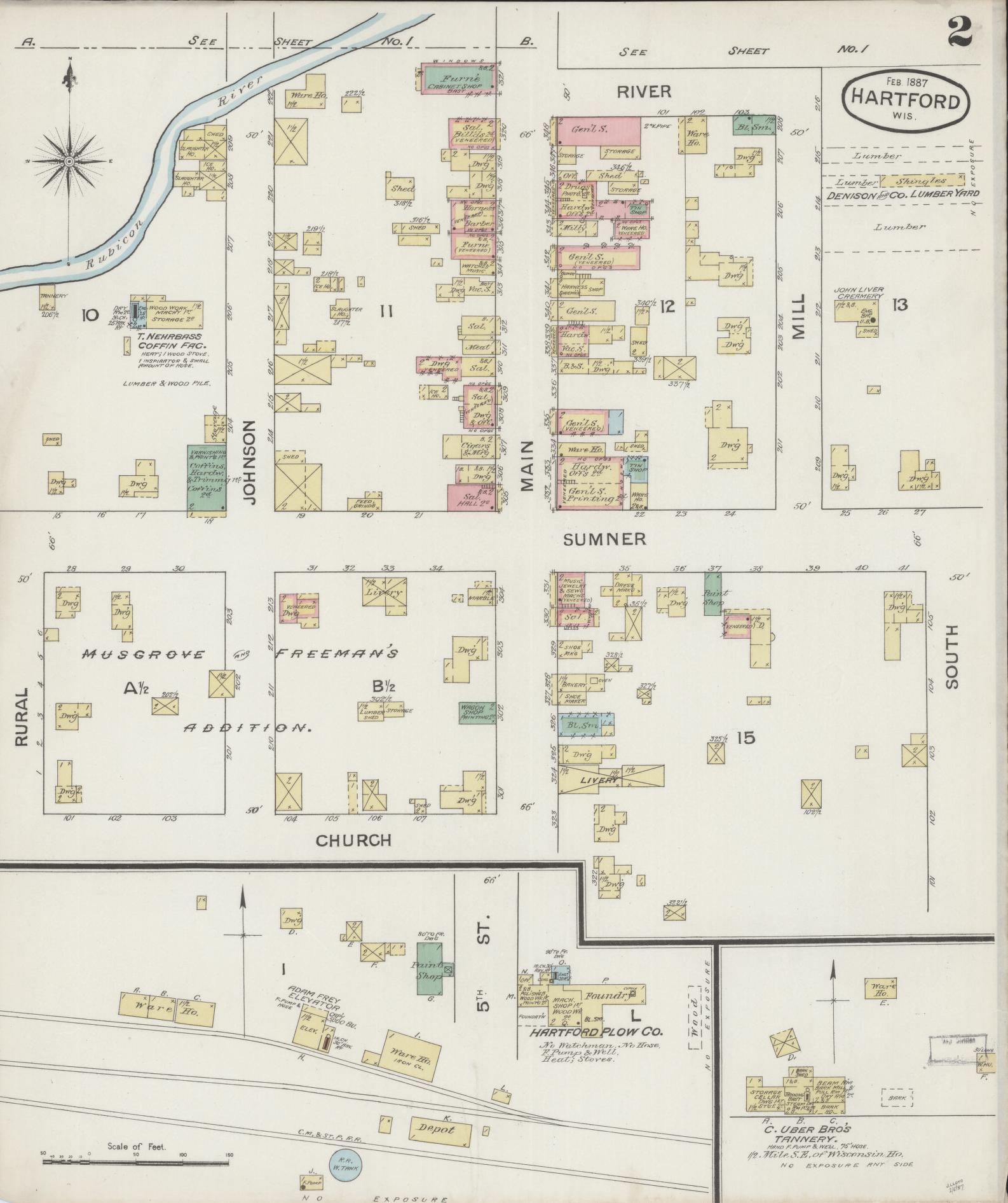 Sanborn Fire Insurance Map from Hartford, Washington County, Wisconsin (1887), Sheet #0002 - Historic Sanborn Fire Insurance Map Print, vintage old map wall art, antique decor, genealogy gift, Wisconsin Wisconsin map