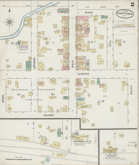 Sanborn Fire Insurance Map from Hartford, Washington County, Wisconsin (1887), Sheet #0002 - Historic Sanborn Fire Insurance Map Print, vintage old map wall art, antique decor, genealogy gift, Wisconsin Wisconsin map