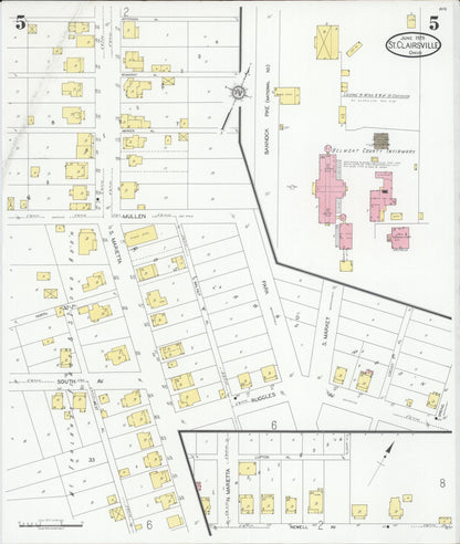 Sanborn Fire Insurance Map from Saint Clairsville, Belmont County, Ohio (1929), Sheet #0005 - Complete Map Set gallery image, historic Sanborn map, vintage wall art, Ohio Ohio