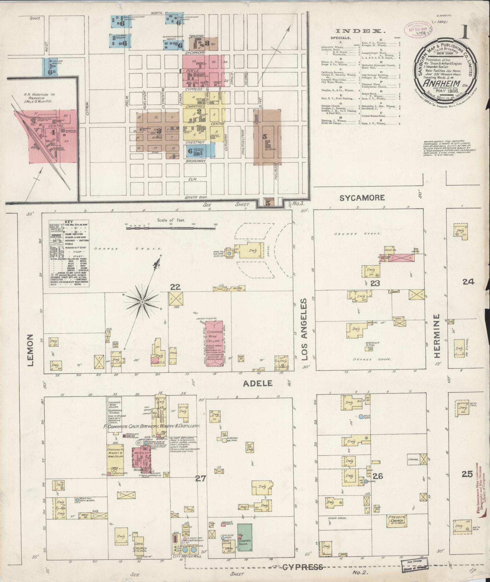 Sanborn Fire Insurance Map from Anaheim, Orange County, California (1888), Sheet #0001 - Historic Sanborn Fire Insurance Map Print, vintage old map wall art, antique decor, genealogy gift, California California map