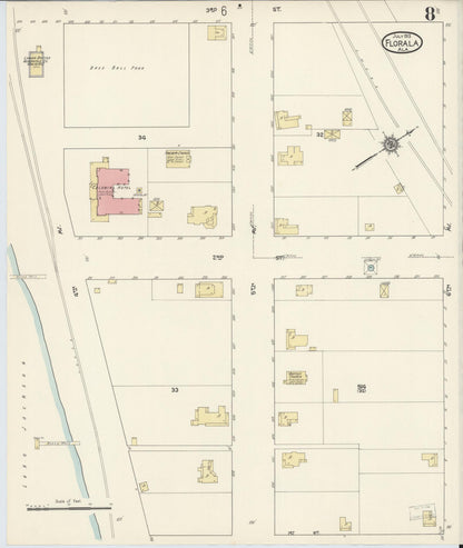 Sanborn Fire Insurance Map from Florala, Covington County, Alabama (1913), Sheet #0008 - Complete Map Set gallery image, historic Sanborn map, vintage wall art, Alabama Alabama