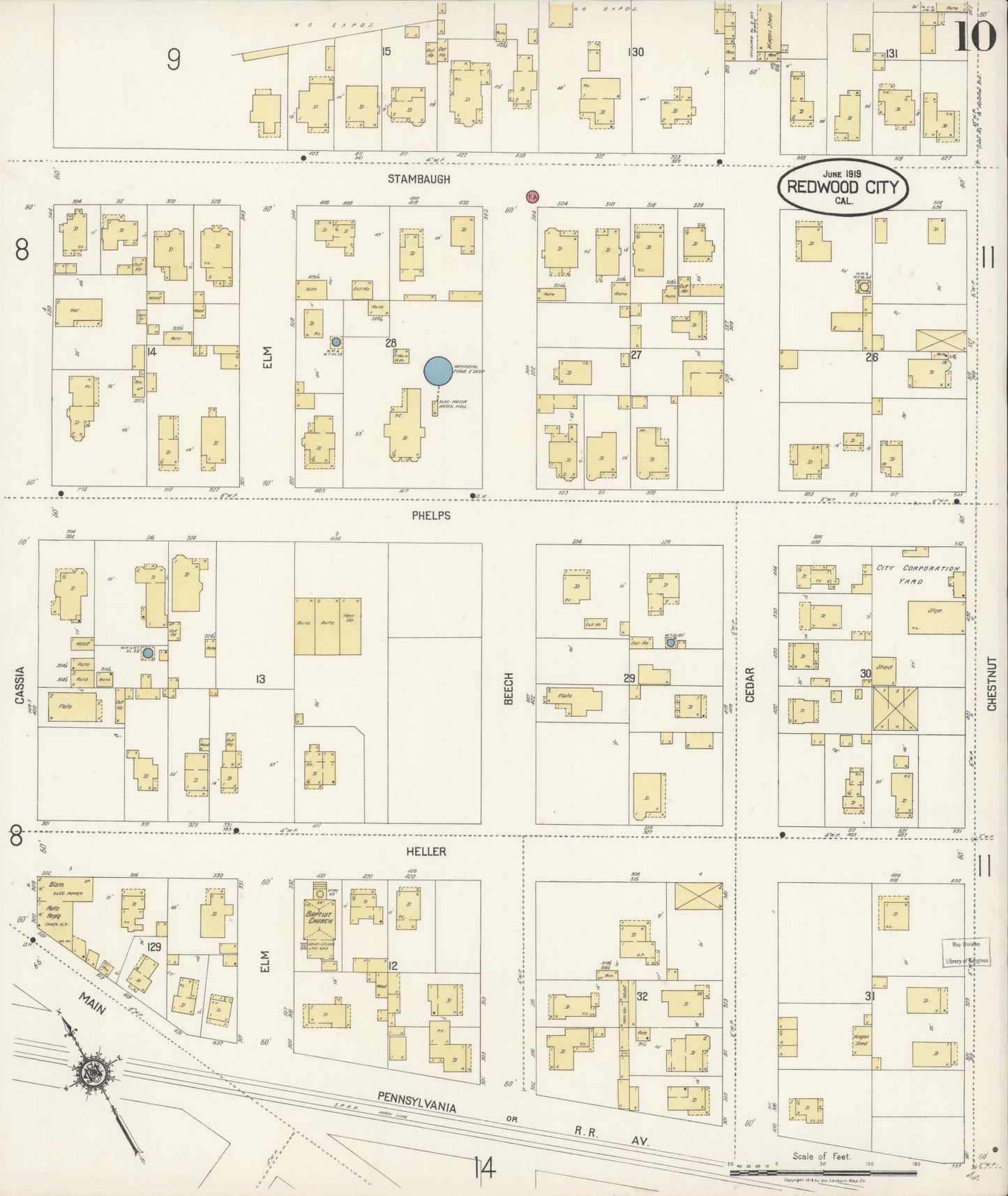 Sanborn Fire Insurance Map from Redwood City, San Mateo County, California (1919), Sheet #0010 - Complete Map Set gallery image, historic Sanborn map, vintage wall art, California California