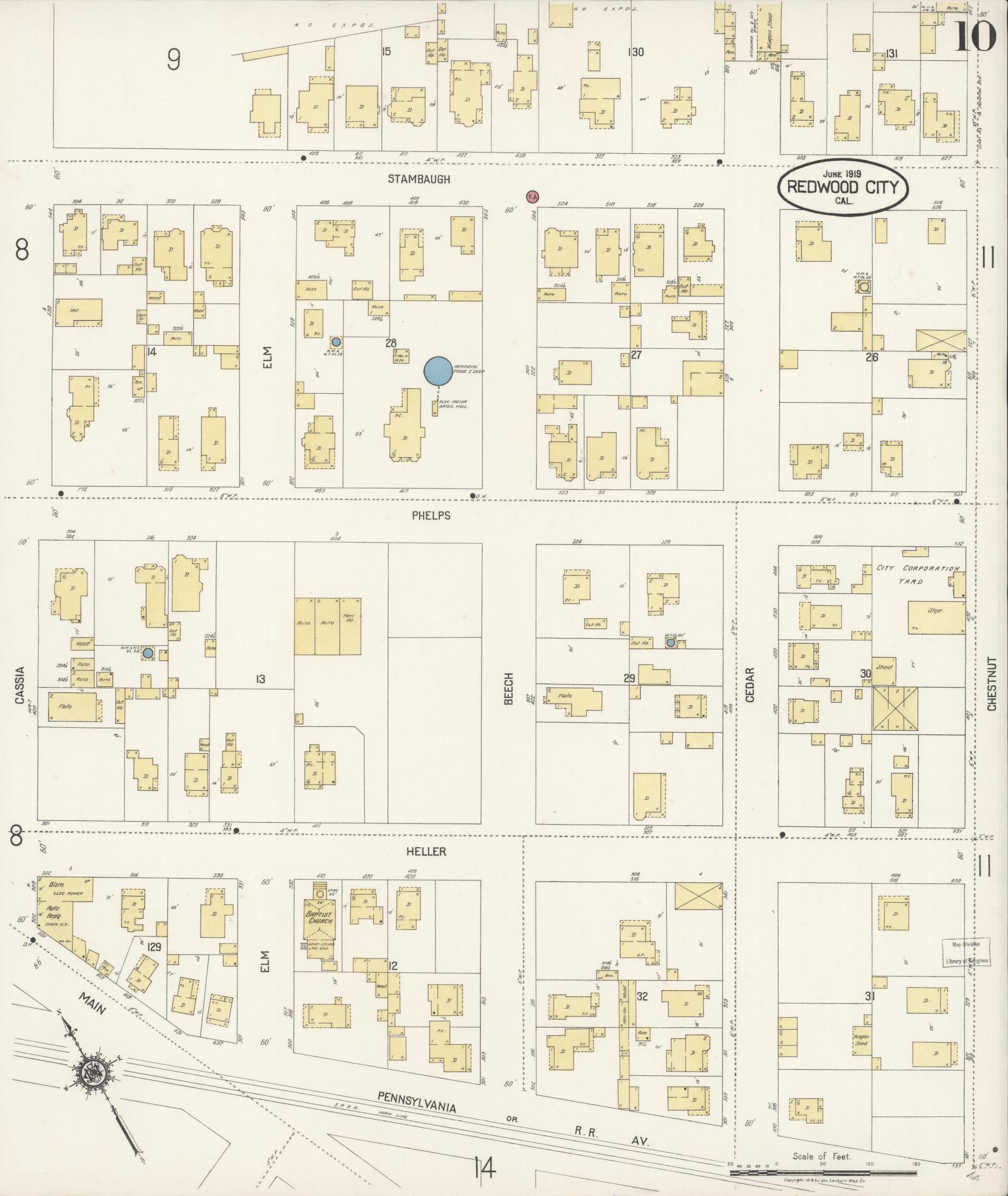 Sanborn Fire Insurance Map from Redwood City, San Mateo County, California (1919), Sheet #0010 - Complete Map Set gallery image, historic Sanborn map, vintage wall art, California California