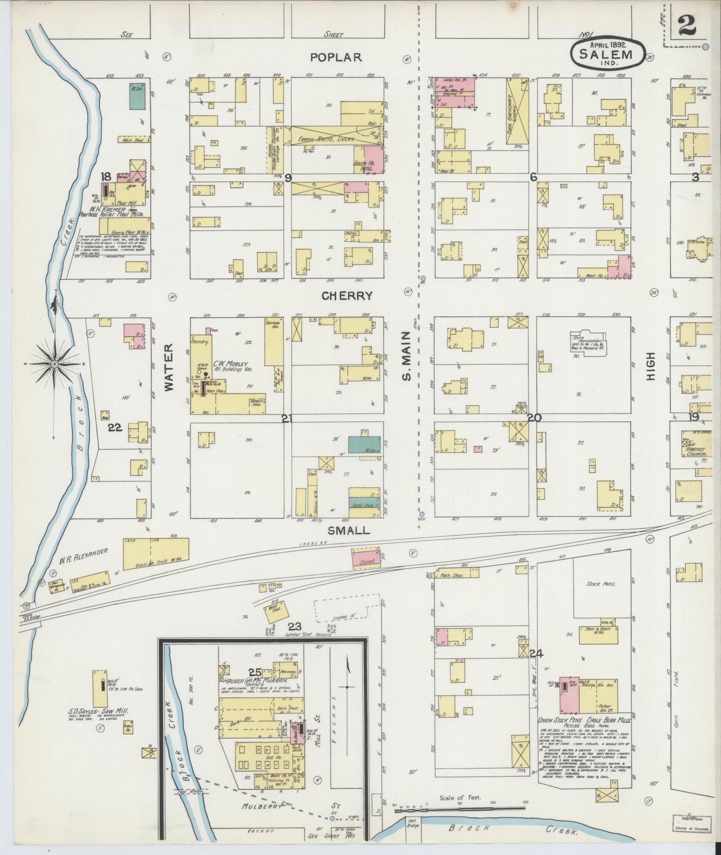 Sanborn Fire Insurance Map from Salem, Washington County, Indiana (1892), Sheet #0002 - Complete Map Set gallery image, historic Sanborn map, vintage wall art, Indiana Indiana