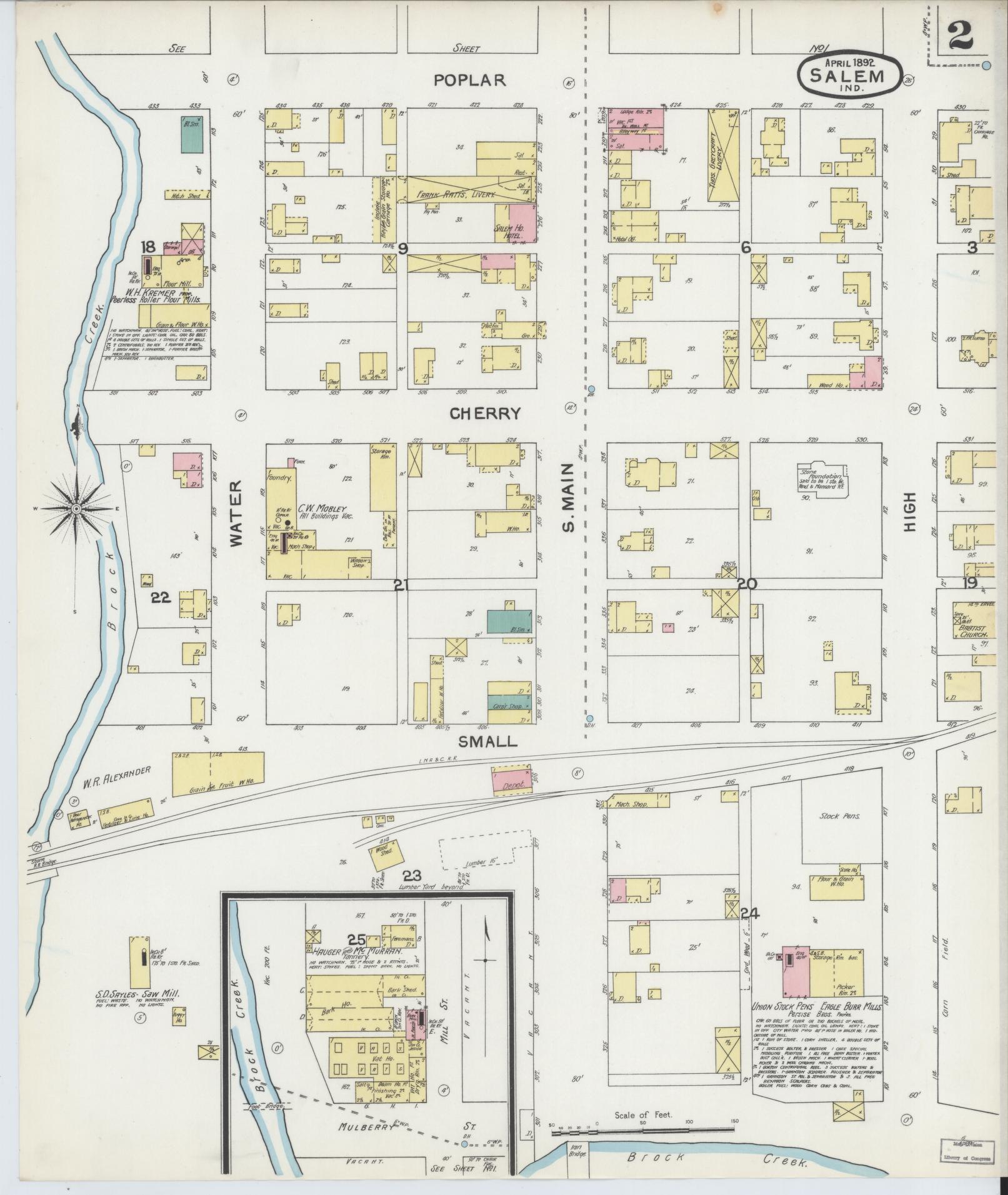 Sanborn Fire Insurance Map from Salem, Washington County, Indiana (1892), Sheet #0002 - Complete Map Set gallery image, historic Sanborn map, vintage wall art, Indiana Indiana