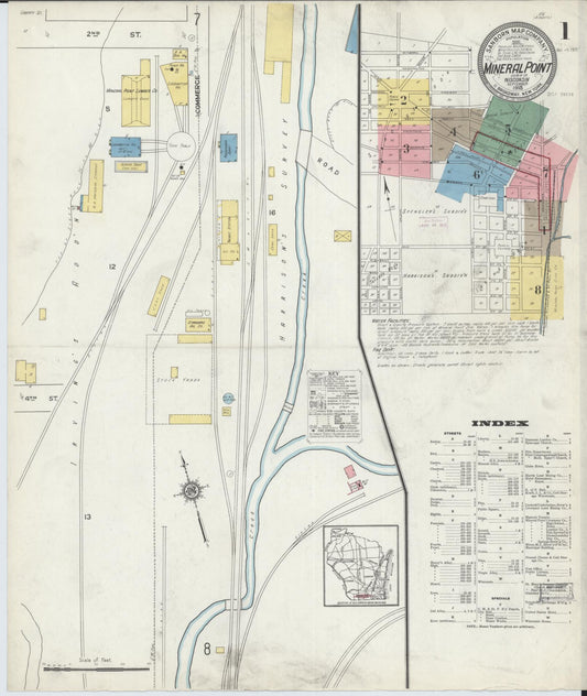 Sanborn Fire Insurance Map from Mineral Point, Iowa County, Wisconsin (1915), Sheet #0001 - Complete Map Set gallery image, historic Sanborn map, vintage wall art, Wisconsin Wisconsin