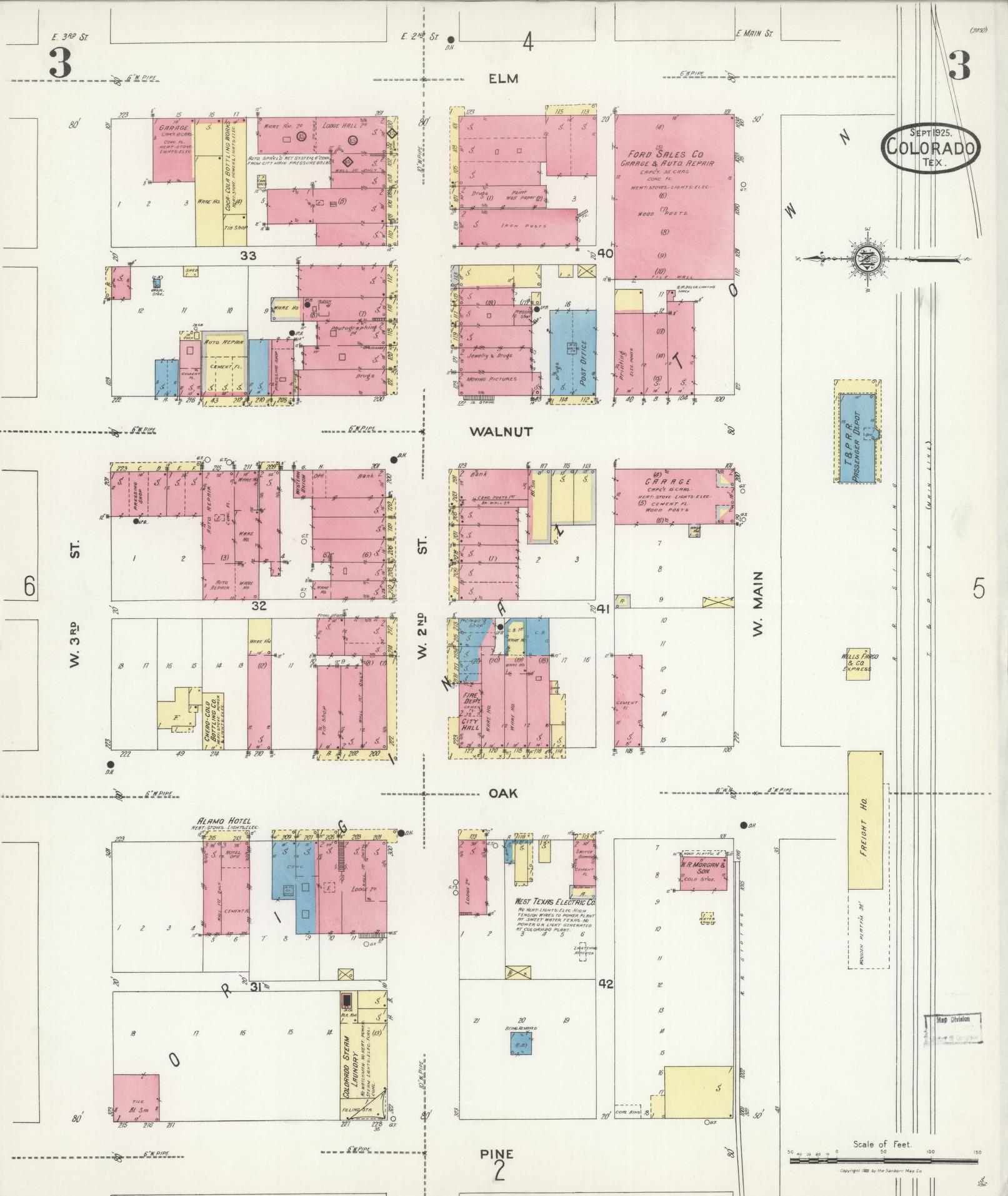 Sanborn Fire Insurance Map from Colorado, Mitchell County, Texas (1925), Sheet #0003 - Complete Map Set gallery image, historic Sanborn map, vintage wall art, Colorado Colorado