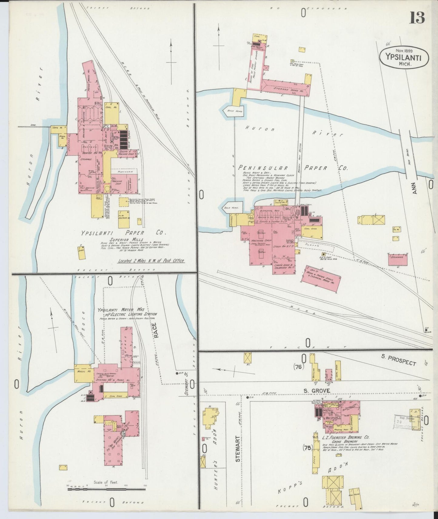 Sanborn Fire Insurance Map from Ypsilanti, Washtenaw County, Michigan (1899), Sheet #0013 - Complete Map Set gallery image, historic Sanborn map, vintage wall art, Michigan Michigan