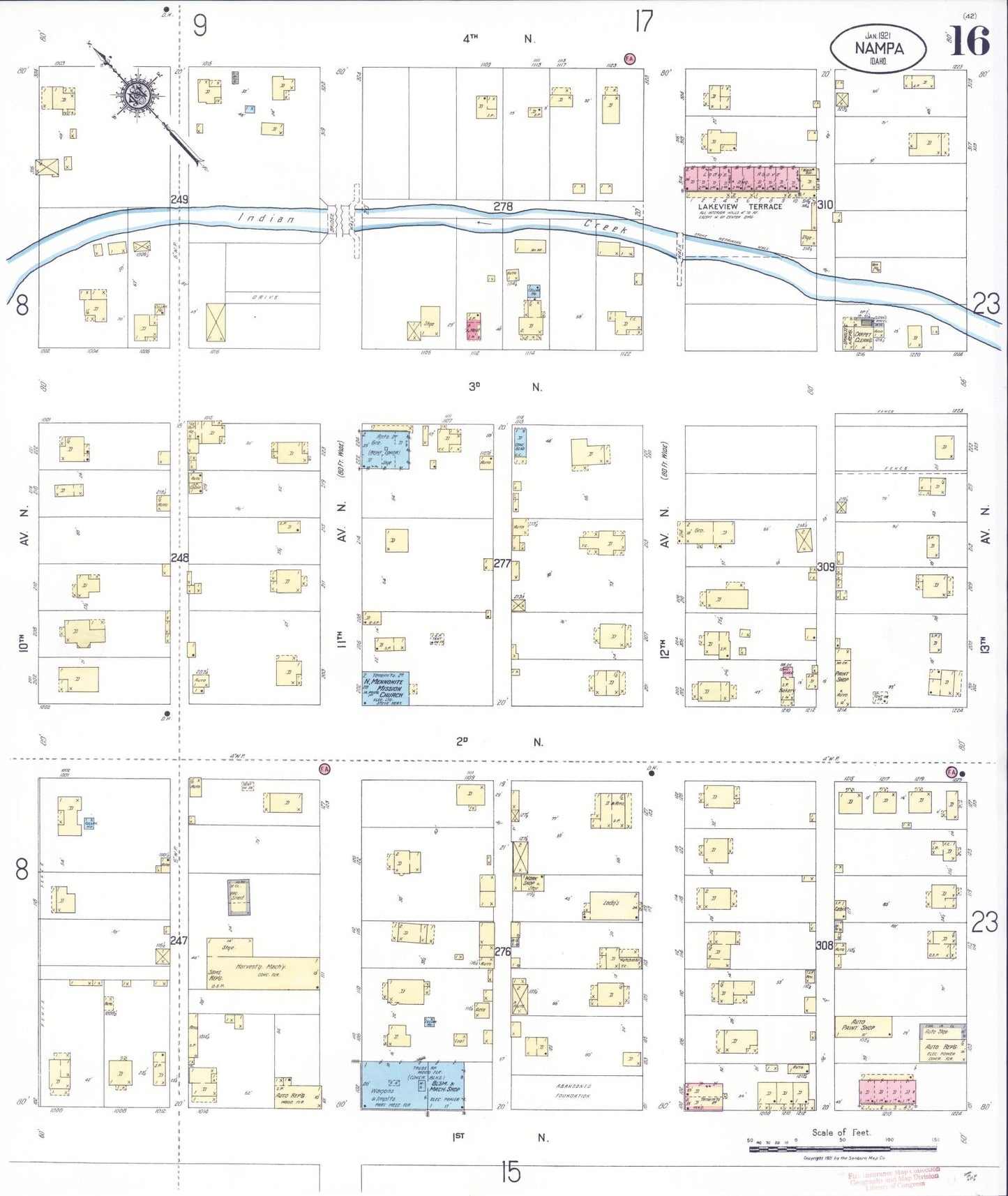 Sanborn Fire Insurance Map from Nampa, Canyon County, Idaho (1921), Sheet #0016 - Complete Map Set gallery image, historic Sanborn map, vintage wall art, Idaho Idaho