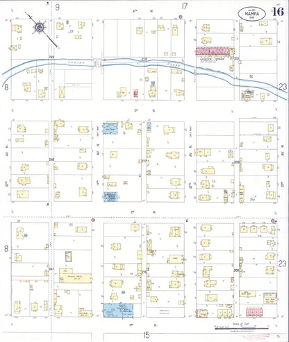 Sanborn Fire Insurance Map from Nampa, Canyon County, Idaho (1921), Sheet #0016 - Complete Map Set gallery image, historic Sanborn map, vintage wall art, Idaho Idaho