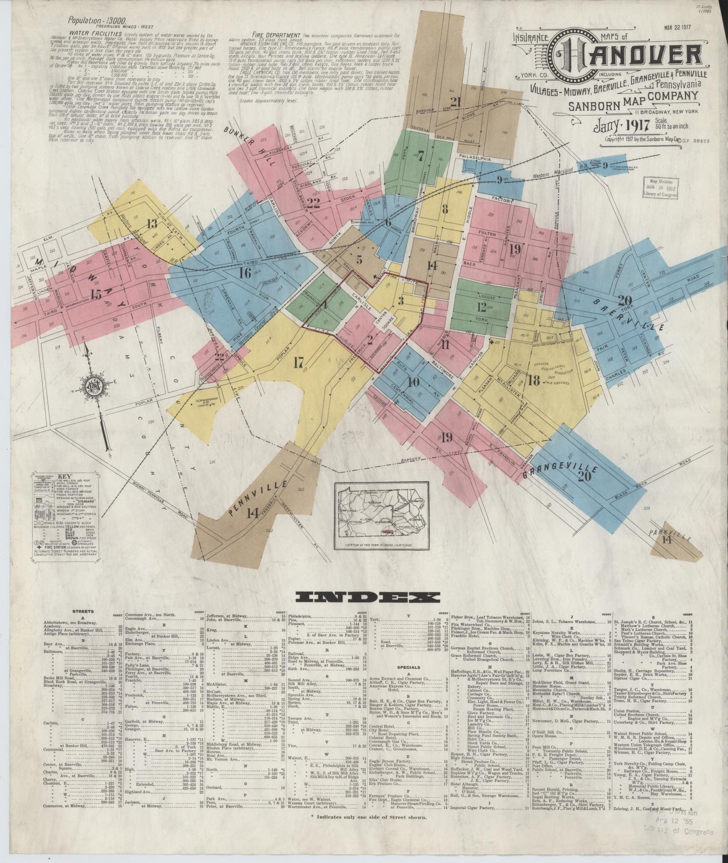 Sanborn Fire Insurance Map from Hanover, York County, Pennsylvania (1917), Sheet #0001 - Complete Map Set gallery image, historic Sanborn map, vintage wall art, Pennsylvania Pennsylvania