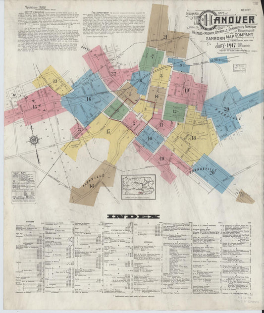 Sanborn Fire Insurance Map from Hanover, York County, Pennsylvania (1917), Sheet #0001 - Complete Map Set gallery image, historic Sanborn map, vintage wall art, Pennsylvania Pennsylvania