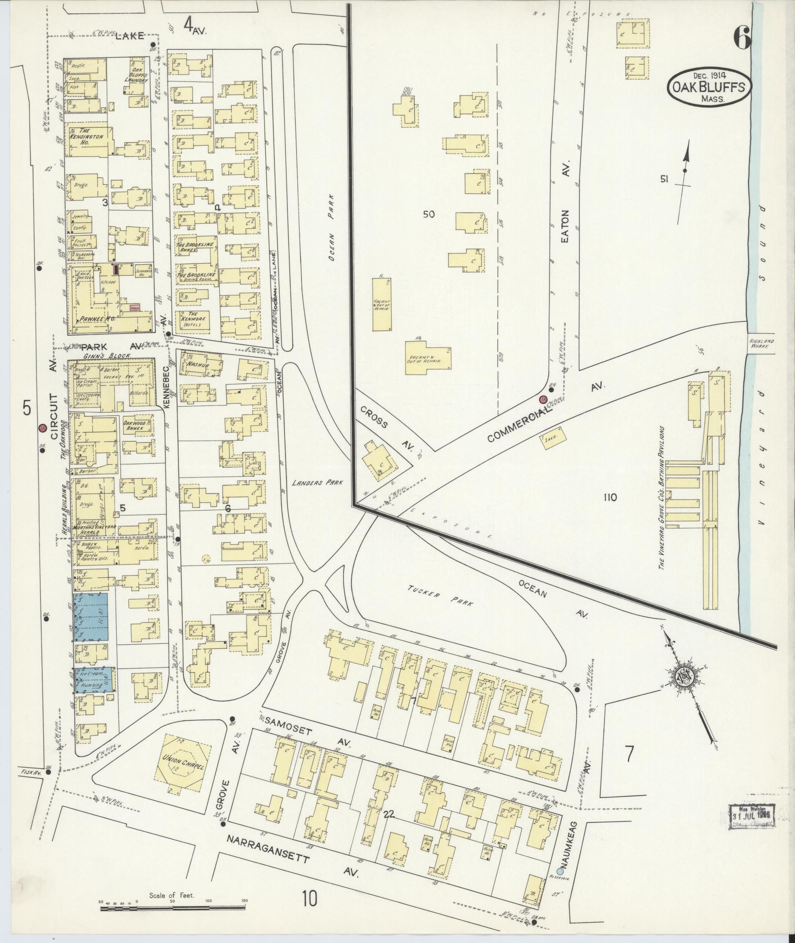 Sanborn Fire Insurance Map from Oak Bluffs, Dukes County, Massachusetts (1914), Sheet #0006 - Complete Map Set gallery image, historic Sanborn map, vintage wall art, Massachusetts Massachusetts