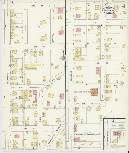 Sanborn Fire Insurance Map from Wellsburg, Brooke County, West Virginia (1913), Sheet #0004 - Historic Sanborn Fire Insurance Map Print, vintage old map wall art, antique decor, genealogy gift, West Virginia West Virginia map
