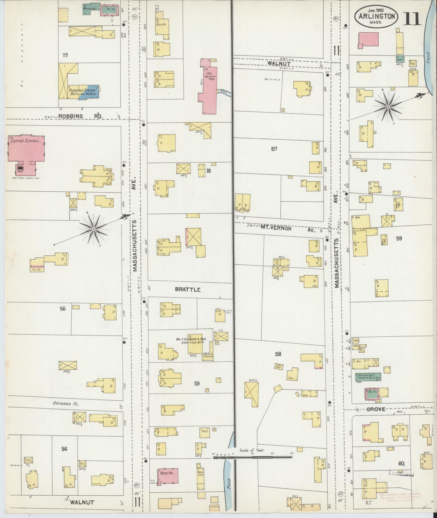 Sanborn Fire Insurance Map from Arlington, Middlesex County, Massachusetts (1903), Sheet #0011 - Complete Map Set gallery image, historic Sanborn map, vintage wall art, Massachusetts Massachusetts