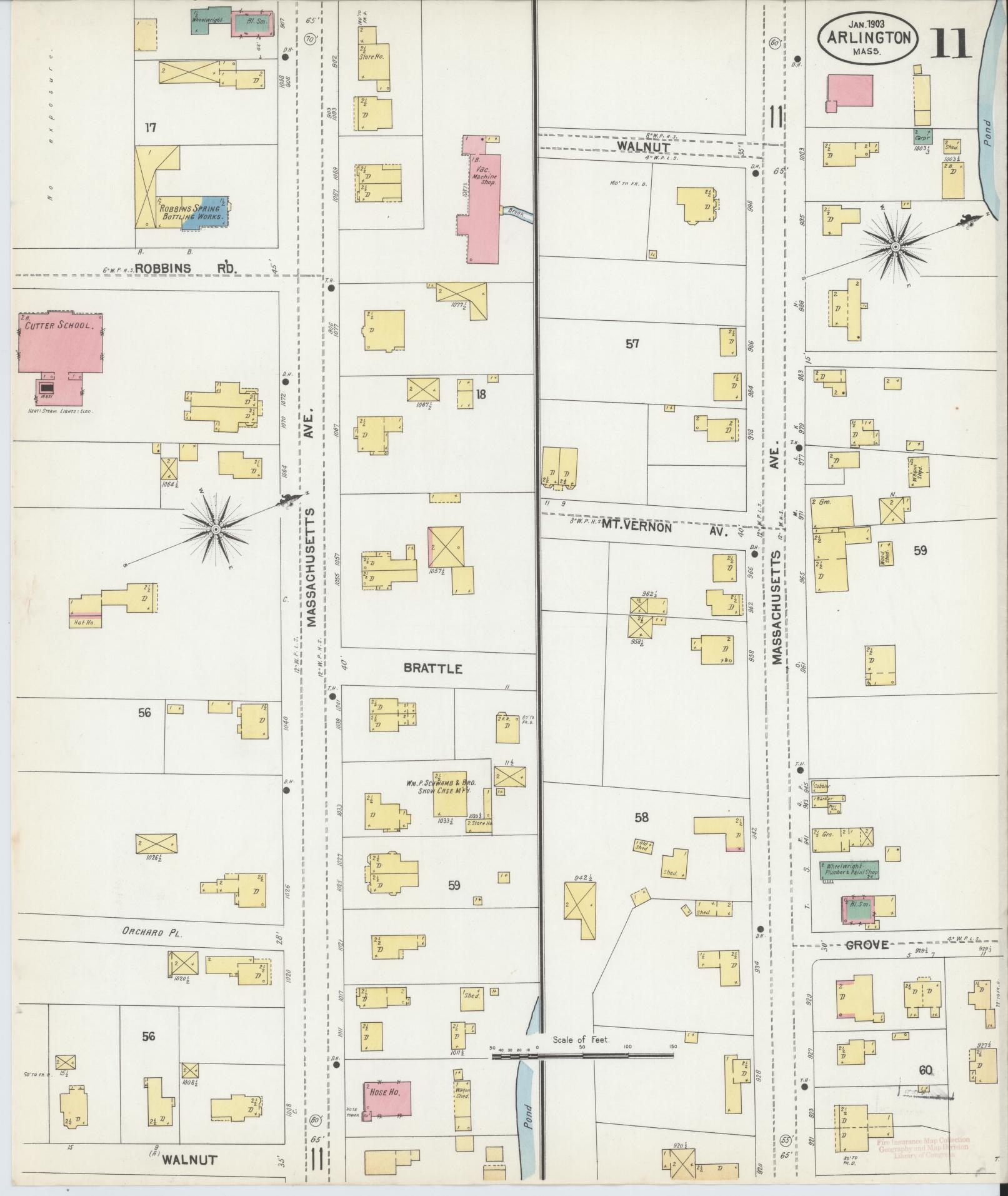 Sanborn Fire Insurance Map from Arlington, Middlesex County, Massachusetts (1903), Sheet #0011 - Complete Map Set gallery image, historic Sanborn map, vintage wall art, Massachusetts Massachusetts