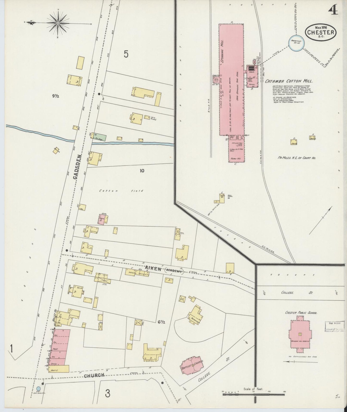 Sanborn Fire Insurance Map from Chester, Chester County, South Carolina (1898), Sheet #0004 - Complete Map Set gallery image, historic Sanborn map, vintage wall art, South Carolina South Carolina