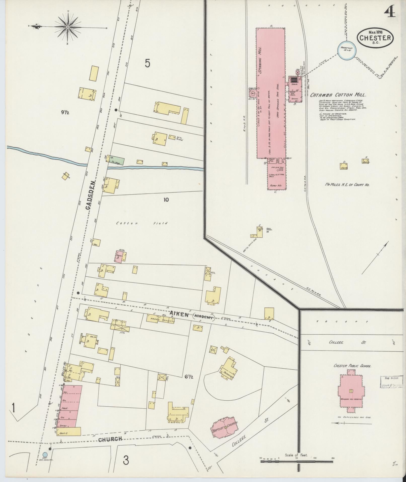 Sanborn Fire Insurance Map from Chester, Chester County, South Carolina (1898), Sheet #0004 - Complete Map Set gallery image, historic Sanborn map, vintage wall art, South Carolina South Carolina