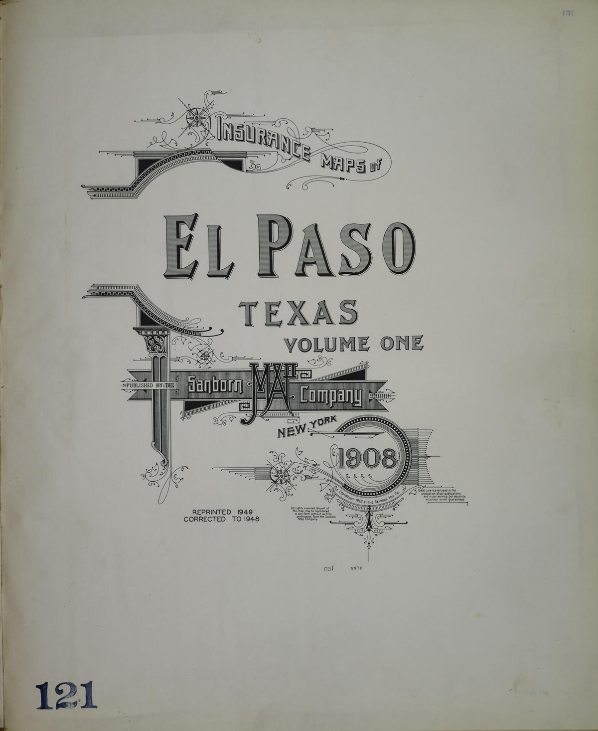 Sanborn Fire Insurance Map from El Paso, El Paso County, Texas (1948), Sheet #0001 - Historic Sanborn Fire Insurance Map Print, vintage old map wall art, antique decor, genealogy gift, Texas Texas map